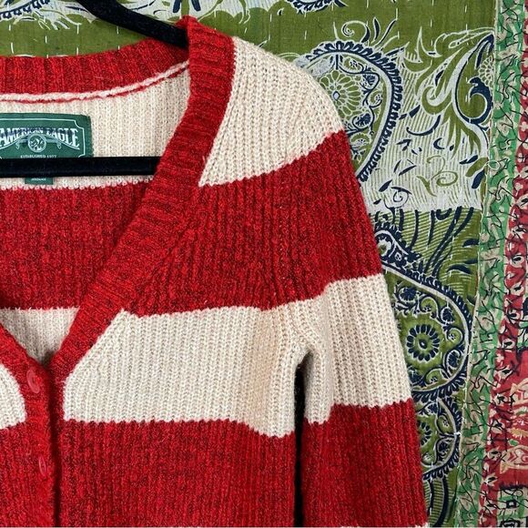 American Eagle Red/ Tan Rugby Stripe Slim Cardigan Size Extra Small - Picture 5 of 15